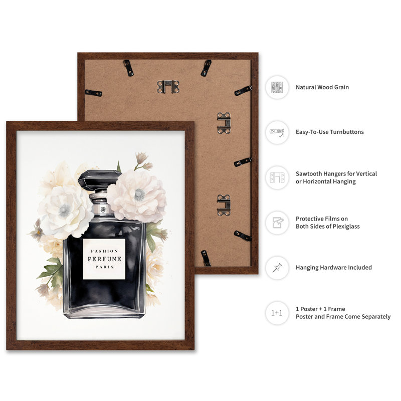 Parfum de mode noir, Poster, 12"H x 16"W, Brown Framed