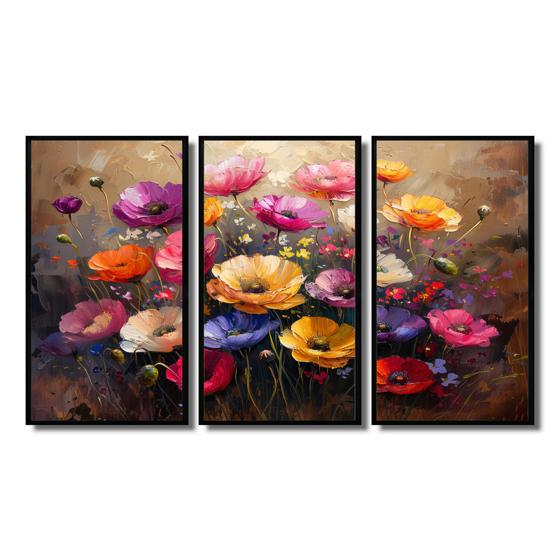 Ensemble de salon Stotfold - Poppies Wall Art, H 28 po x l 36 po x P 1 po, Toile avec cadre flottant noir