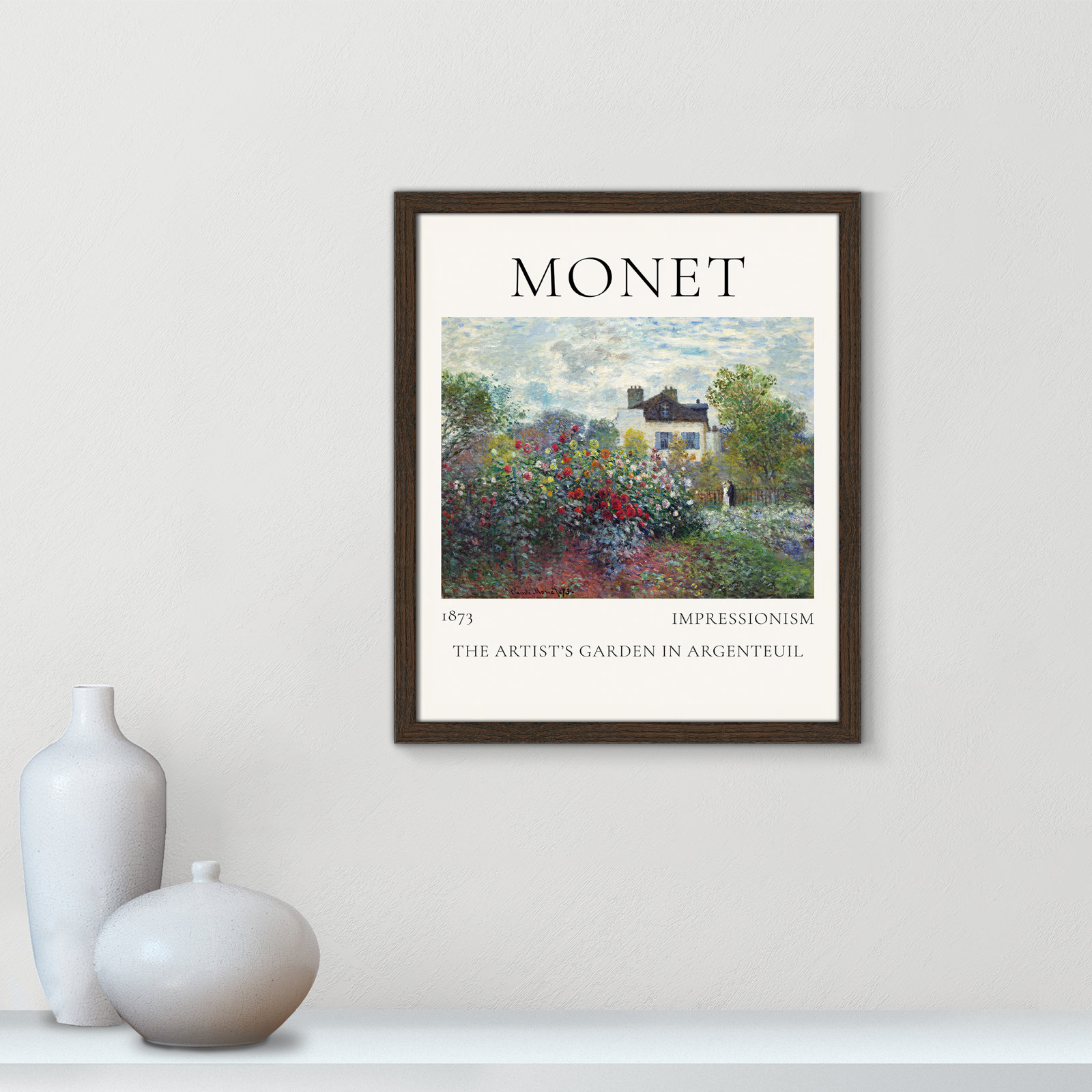 Artists Garden in Argenteuil Print by Claude Monet, No, Walnut Single Picture Frame, 19" H x 16" W x 0.75" D