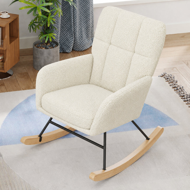 Chaise berçante de chambre de bébé, chaise berçante berçante rembourrée Teddy, Beige