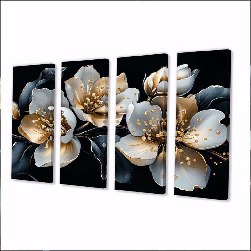 Or et gris au clair de lune Bloom Apple Blossom I - ensemble d'art mural, H 32 po x l 64 po