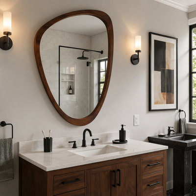 Miroir décoratif irrégulier à cadre en bois massif pour la maison, reflet transparent, design unique, installation polyvalente, charme rustique et durabilité