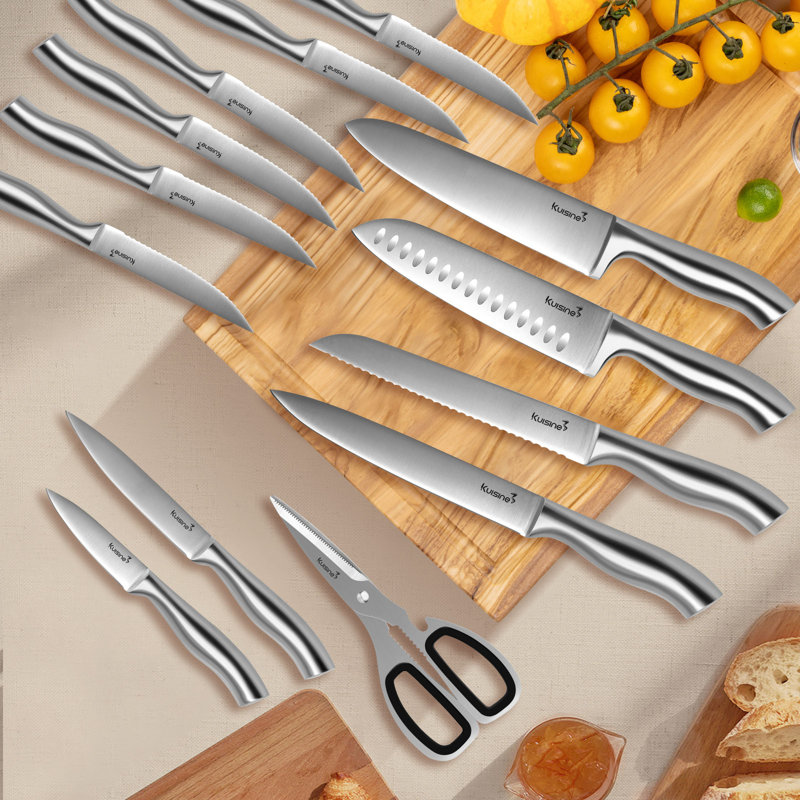 Kuisine 15pcs Kitchen Knife Block Set With Built-in Sharpener