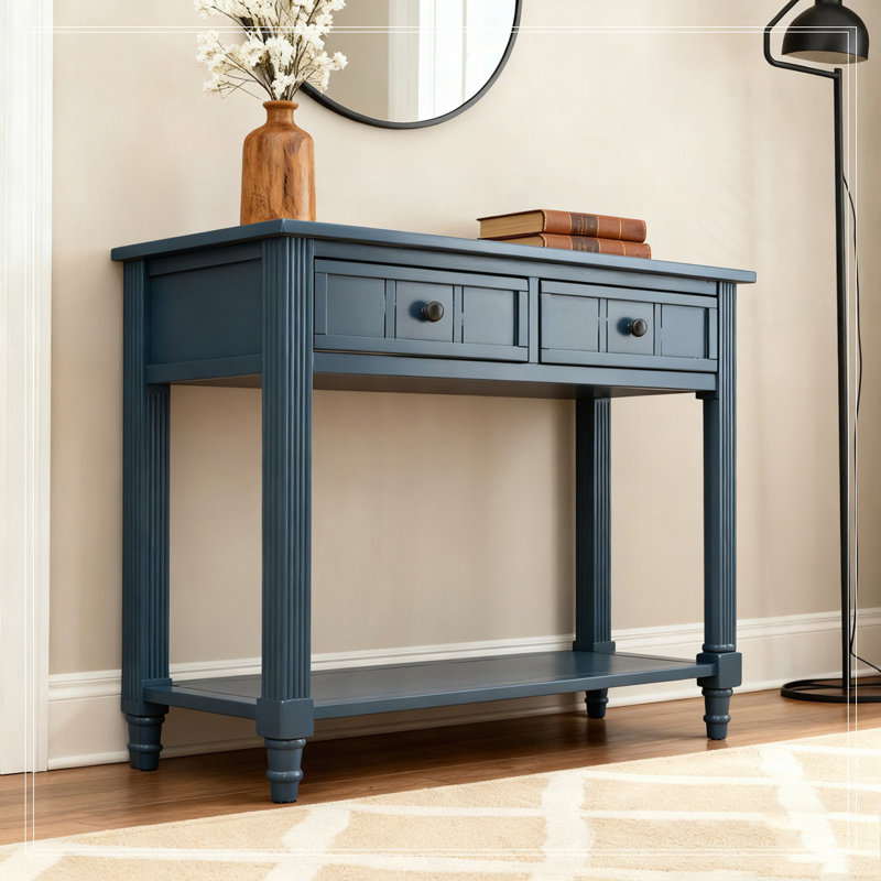 Console avec deux tiroirs et tablette inférieure, Bleu marine foncé