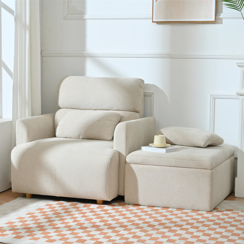 Fauteuil d'appoint surdimensionné avec repose-pieds et assise profonde Modera, Beige