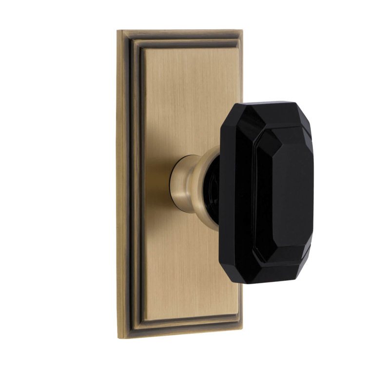 Assiette courte Grandeur Carré avec bouton baguette en cristal noir, 2.75", Laiton rétro