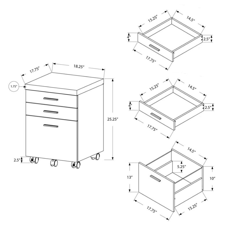 17.75 " Wide 3 Vertical Filing Cabinet