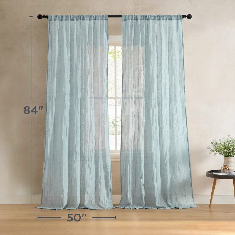  Solid Semi-Sheer Curtain Panels, Blue, 50" W x 84" H