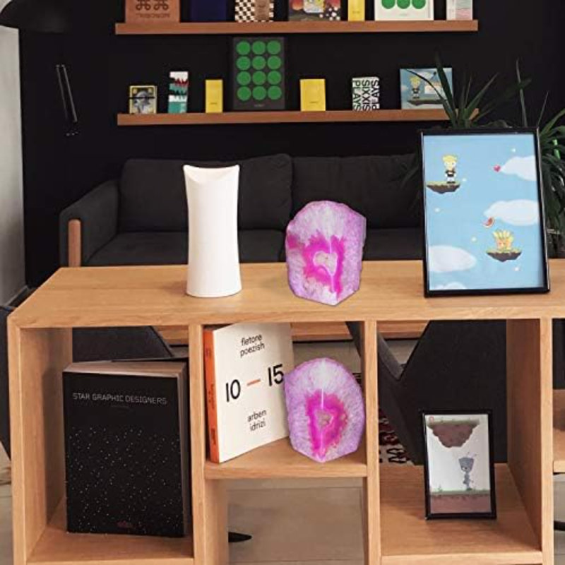 Grande serre-livres décorative en agate rose teintée polie 1 paire 6-8 lb