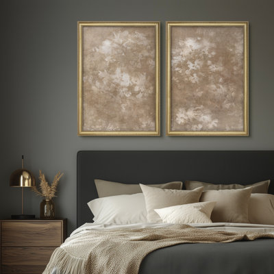 Ensemble subtil de feuilles botaniques subtiles dans des tons de taupe doux pour chambre à coucher, art mural encadré 26 po x 36 po, ensemble de 2