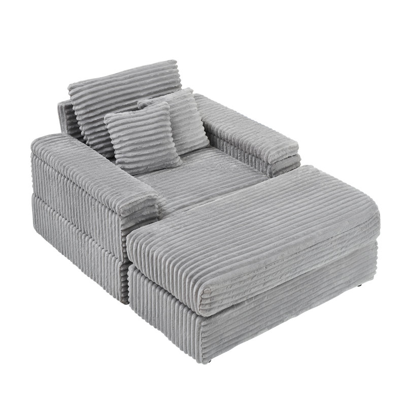 Canapé en velours côtelé simple avec repose-pieds 44 po Kothan, Velours côtelé gris