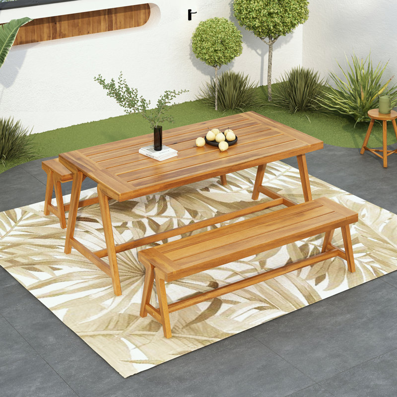 Ensemble de salle à manger de patio 3 pièces avec table et bancs en bois