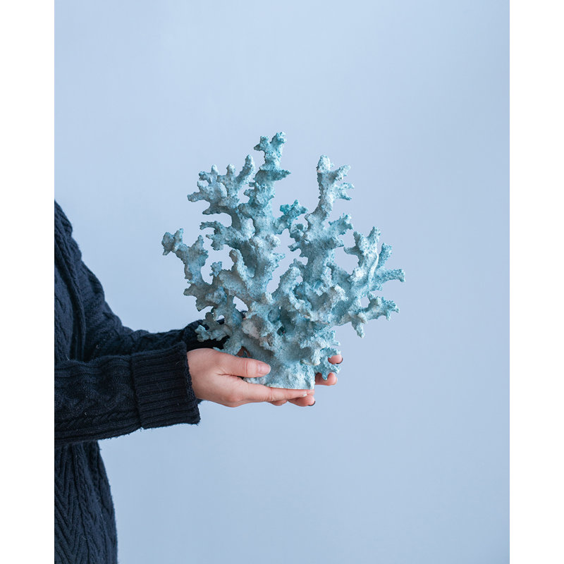 Blue Polyresin Coral Sculpture, Coastal Home Decor Statue, for Mantel, Tabletop, Sideboard, or Desk, 10” x 6.5” x 10”