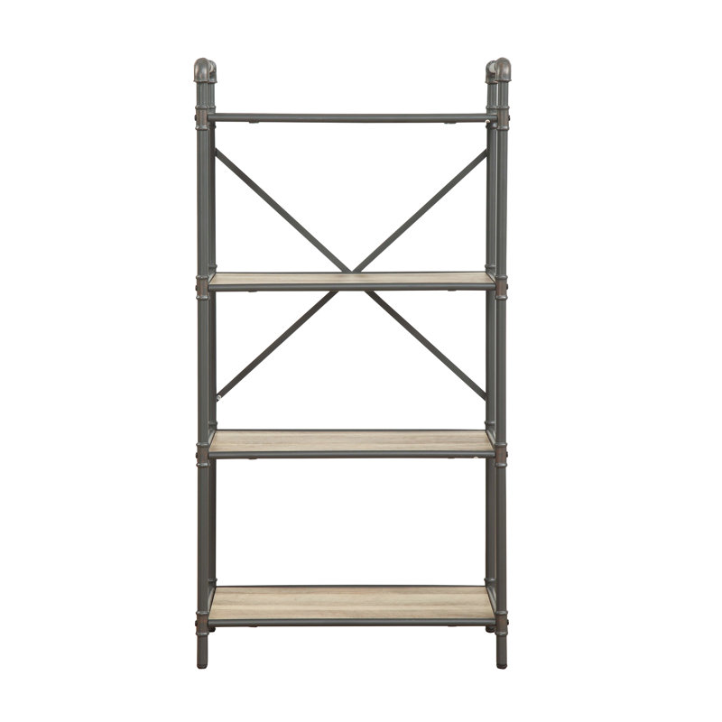 Chêne antique et étagère de rangement gris sableux - 4 rectangulaires avec métal et placage