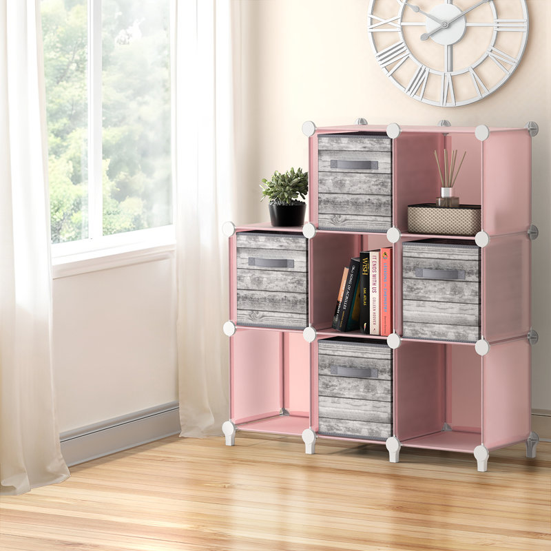 Sorbus Cube Storage Organizer – Waterproof Cubby Shelf for Closet, Toys, Books, Shoes, Décor – Space-Saving Bookshelf for Bedroom, Living Room, Kids’ Room, or Office, Pink, Set of 4