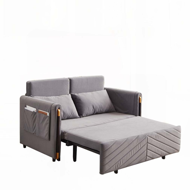 Velvet Multi-position adjustable Sofa with 2 Detachable Arm Pockets, Gray, 31.55" H x 54.05" W x 30.55" D