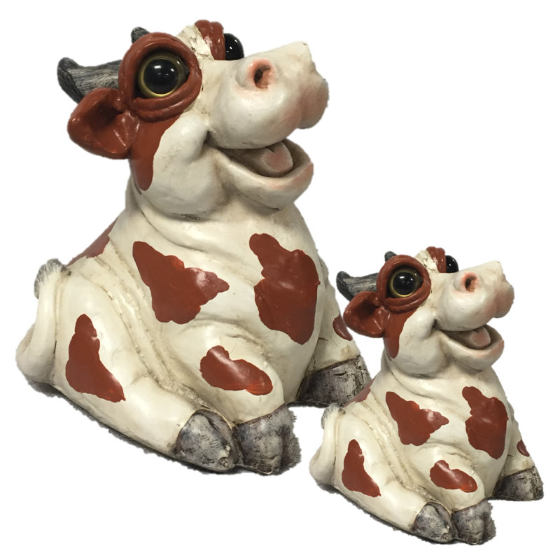 Country Critters  Cow "Harvey" Whimsical Garden Statue, 10.5"H x 8.5"W x 8.5"D, 2, Brown/White