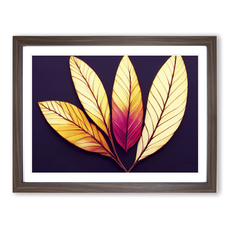 Art Deco Plant Leaf Vol.3 - Single Picture Frame Print, 34cm H x 46cm W, Brown