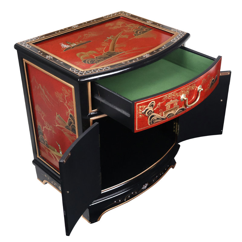 Table de bout ou table de chevet avec tiroir en laque rouge oriental Oriental Furniture 20 po