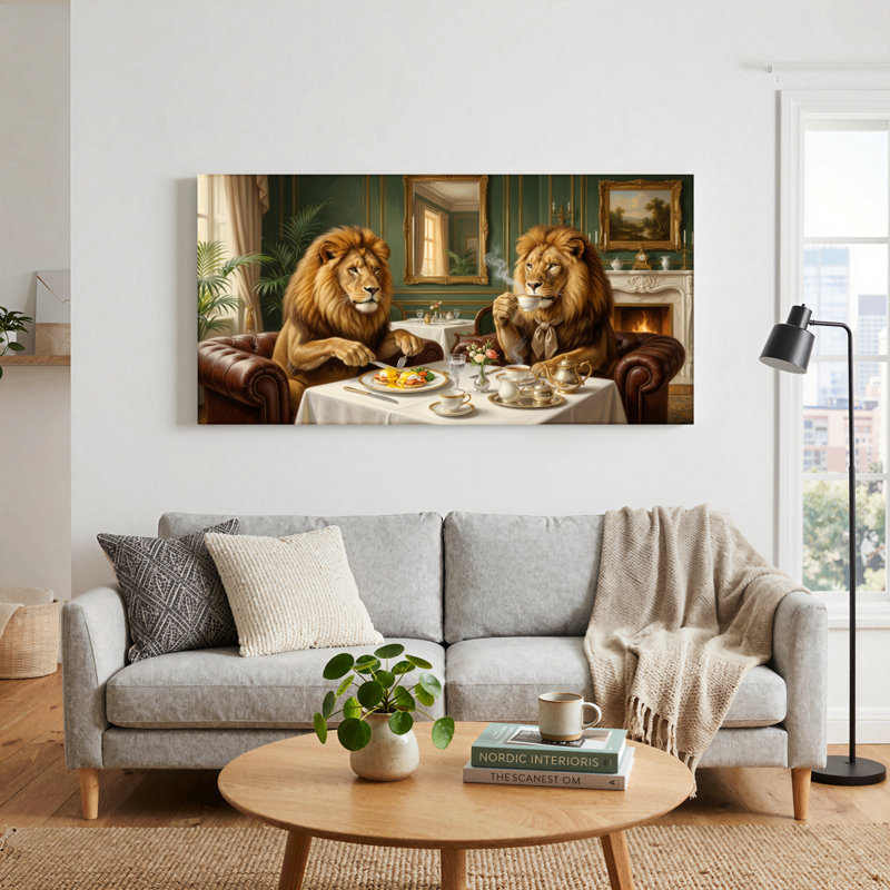 Ensemble de 1 tableau sur toile Lion Tea, 32“W x 16”H, Toile tendue