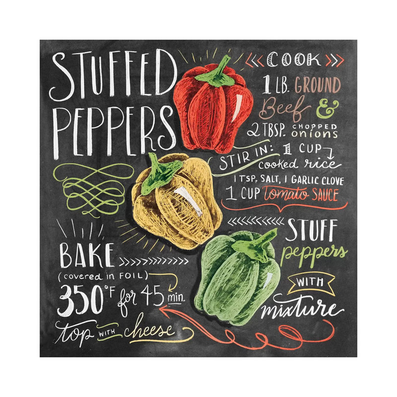 «Stuffed Peppers Recipe» par Lily & Val - impression sur toile tendue, H 12 po x l 12 po x P 0,75 po