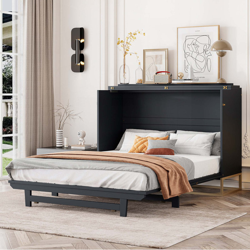 Murphy Bed with False Drawers and Safety Lock, Black