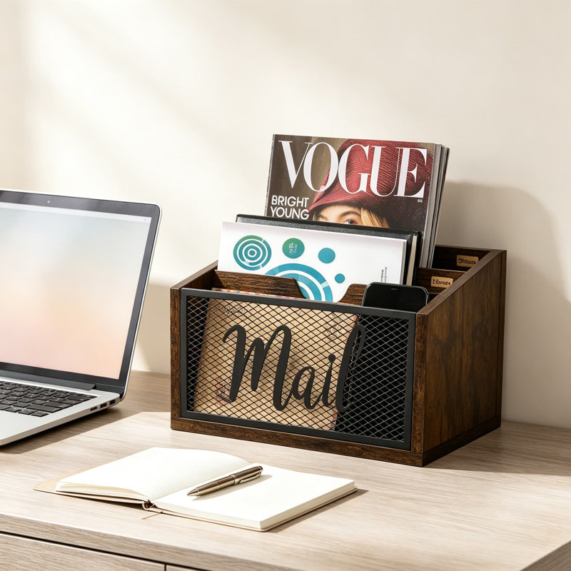 Comptoir organisateur de courrier, support de courrier pour bureau, panier de courrier de bureau avec trois fentes, trieur de courrier mural, organisateurs de bureau et accessoires pour classeur, brun rustique