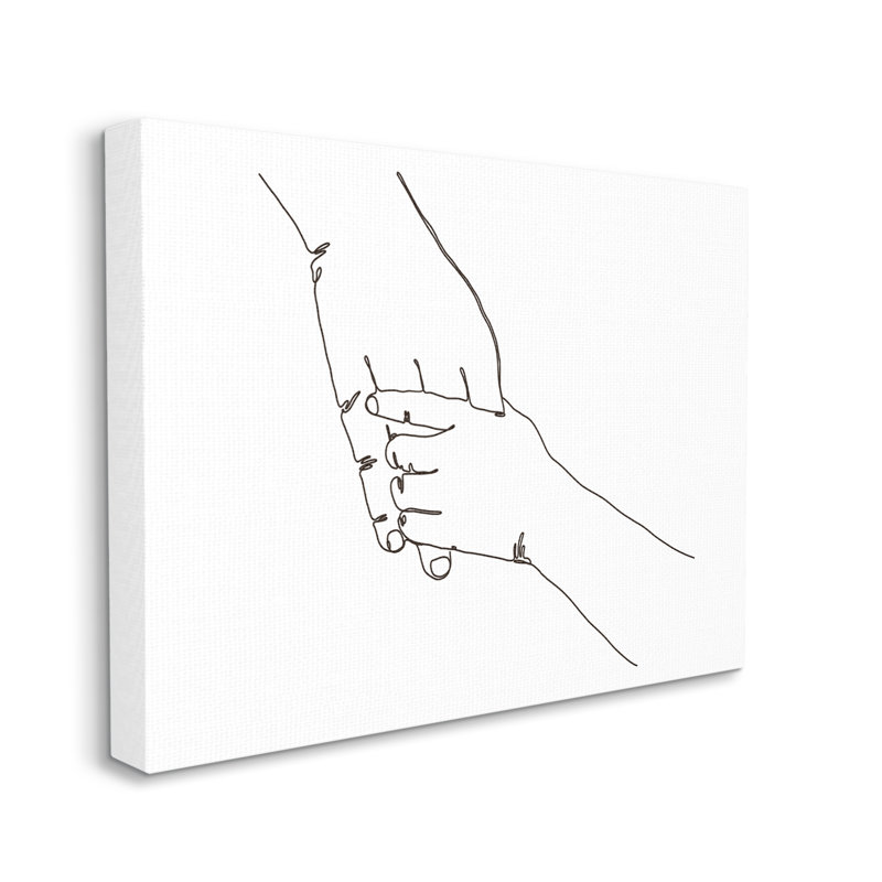 Une famille se tenant la main pose un dessin au trait minimal, Toile tendue, H 24 po x l 30 po x P 1,5 po
