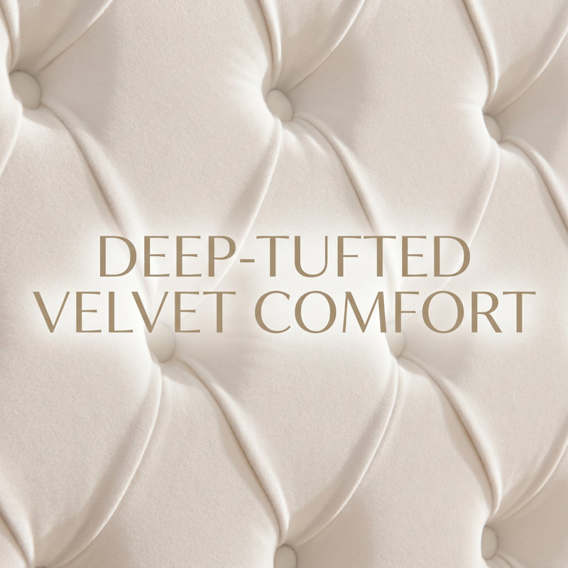 Extra-Tall Tufted Velvet Upholstered Platform Bed with Storage Drawers, Cream, King