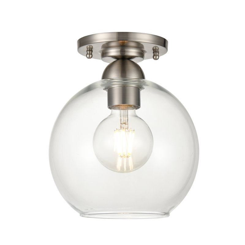 Plafonnier semi-encastré 1 lumière de large 7,75 po Soren - Nickel brossé, Nickel, Non