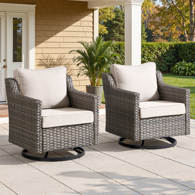 2 Pieces Outdoor Swivel Rocker Chair Set Of 2, 360 Degree Rattan Wicker Swivel Chairs Patio Bistro Set For Porch