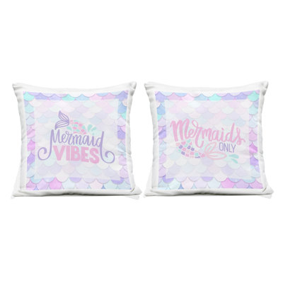 Dreamy Mermaid Phrases with Scales 2 Piece Outdoor Printed Pillow Set, design by Kim Allen