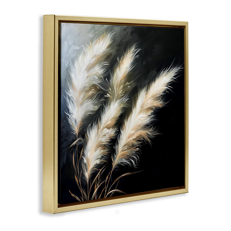  Art mural sur toile flottant Wispy Wheat Stalks, H 25 po x l 25 po, Cadre flottant métallique doré