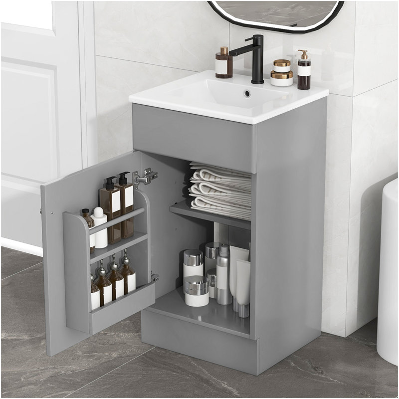 Meuble-lavabo 18 po avec lavabo, meuble-lavabo avec tablette de porte et tablette réglable, gris, Gris