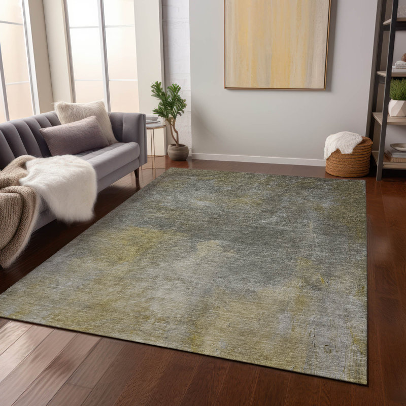 Gray and Yellow Abstract Indoor Outdoor Area Rug 3' x 5'