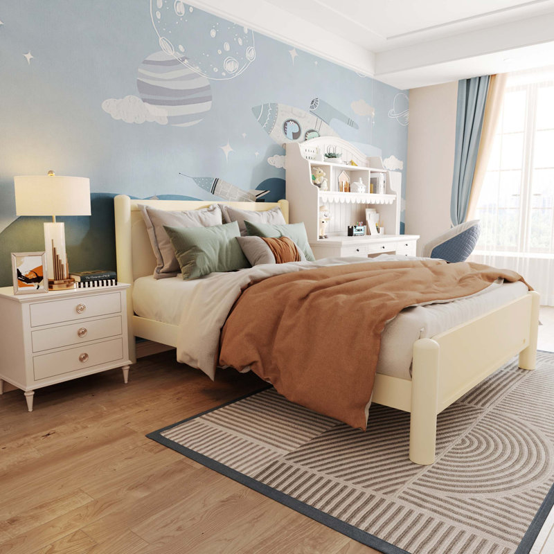 Queen Size Solid Wood Platform Bed Frame with Headboard, No Box Spring Required, Beige;Natural