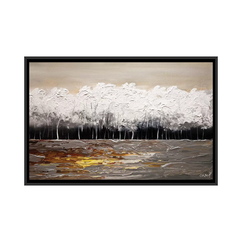 «Swiger White Forest», reproduction sur toile, H 8 po x l 12 po x P 0,75 po, Toile avec cadre noir, Pas de tapis