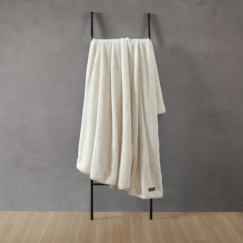 Kenneth Cole Faux Fur Solid Throw Blankets, White