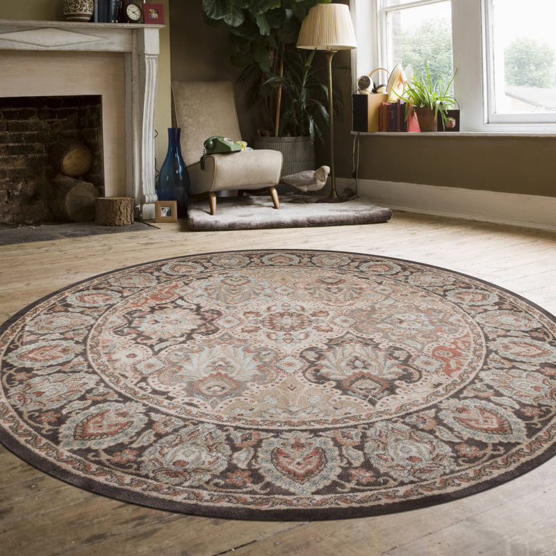 Tapis brun à motif oriental Pompey, Rond 5 pi 3 po