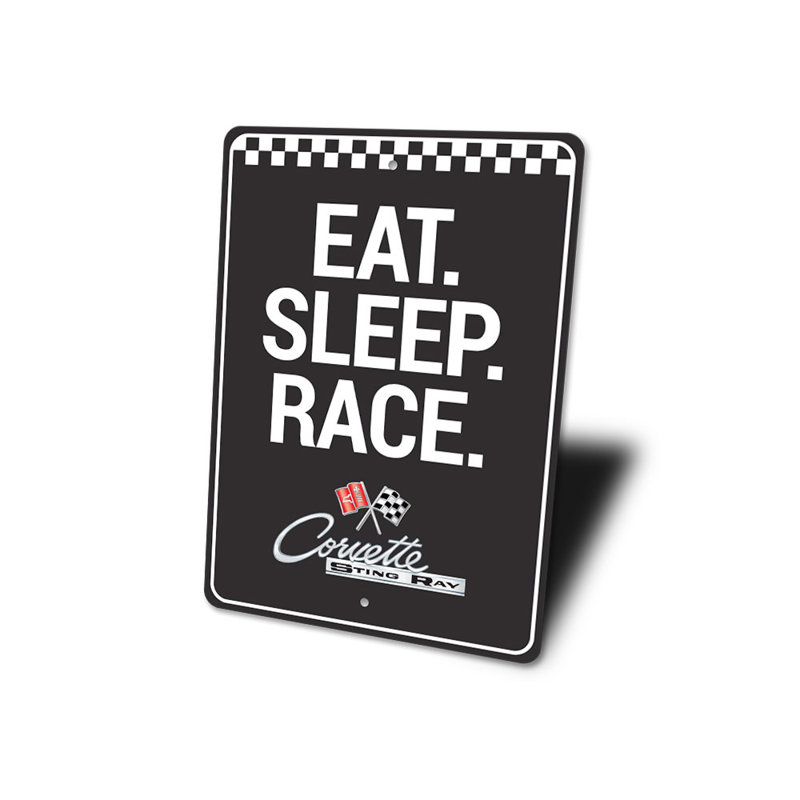 Plaque «Eat Sleep Race Chevy Stingray» en aluminium, H 14 po x l 10 po x P 0,04 po