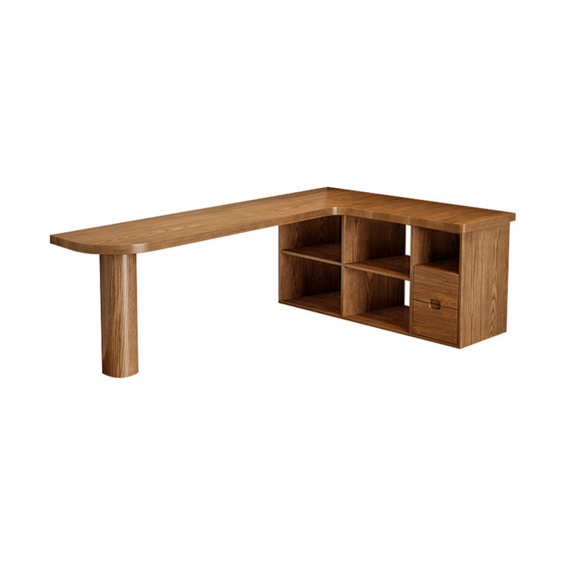 Light-walnut L-Shaped Solid Wood desks, 29.53" H x 78.74" W x 55.12" D, Right Hand Return
