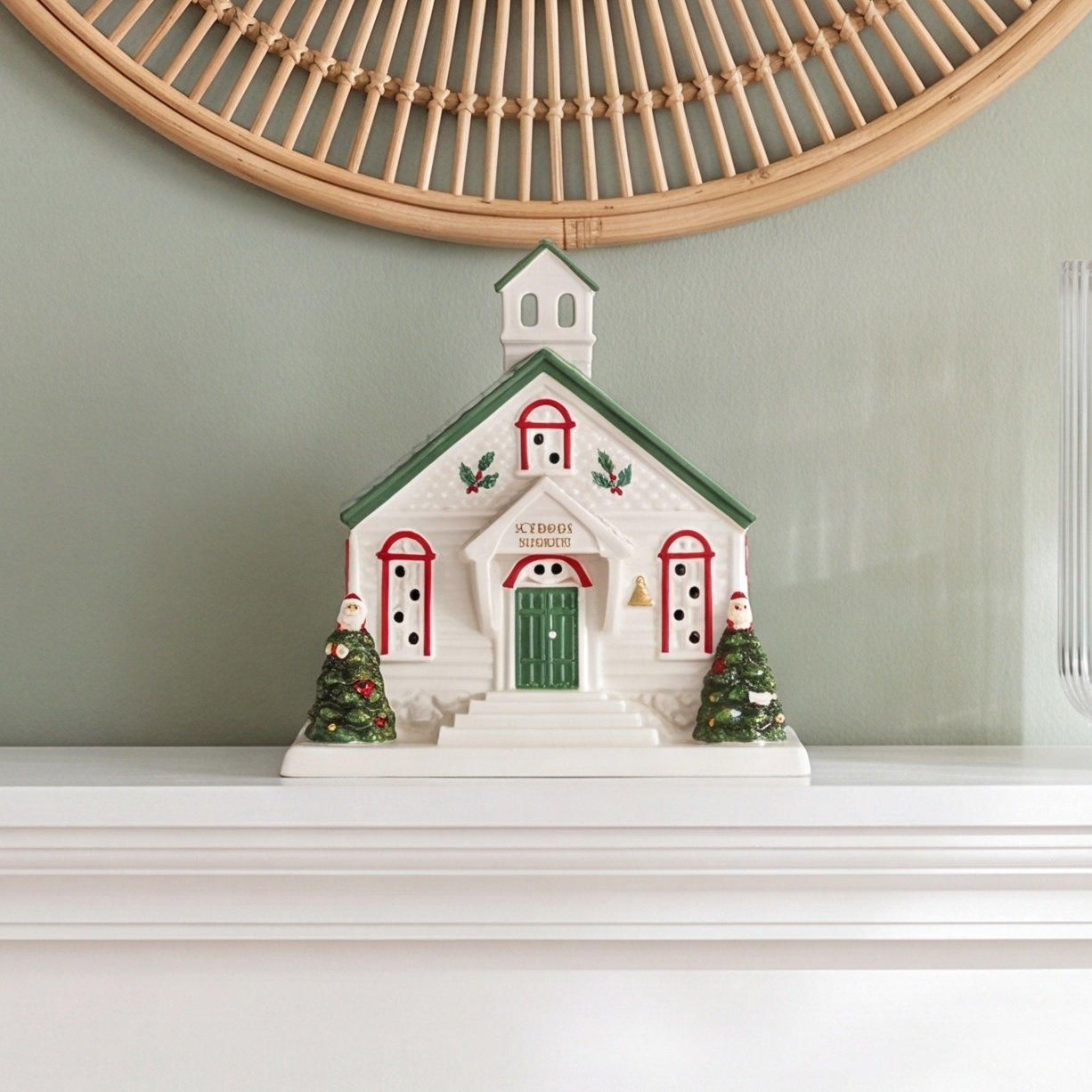Christmas Tree Lighted Schoolhouse Decor