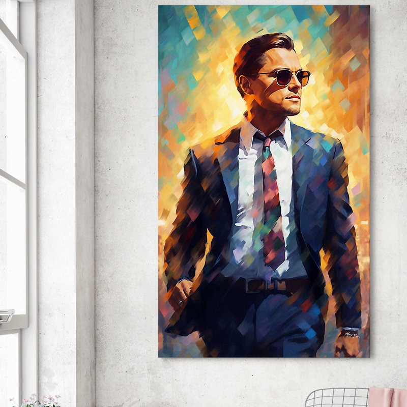 Leonardo DiCaprio as Jordan Belfort - peinture sur toile tendue, H 30 po x l 18 po x P 1 po
