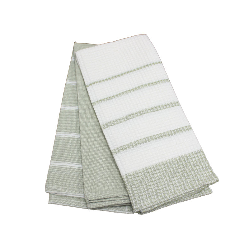 Cannady Stripe Waffle Texture Tea Towel Kitchen Towel, 32" L x 22" W, Green