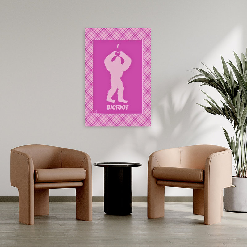 J'aime Bigfoot - Affiche murale abstraite contemporaine rose et fantaisiste, H 36 po x l 24 po