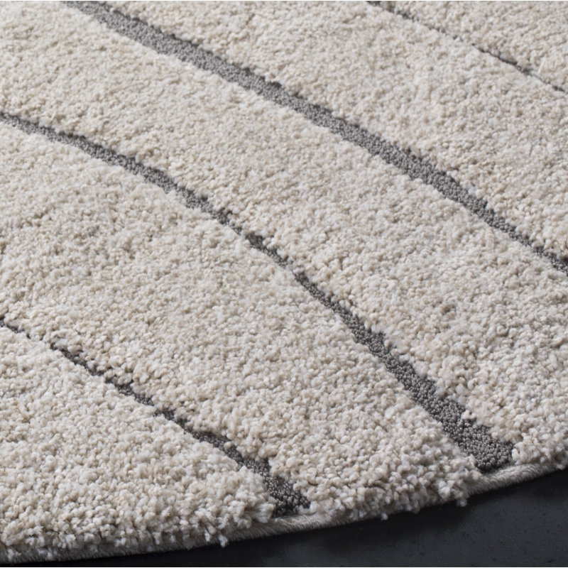 Tapis crème / gris Ashal, Rond 6 pi 7 po