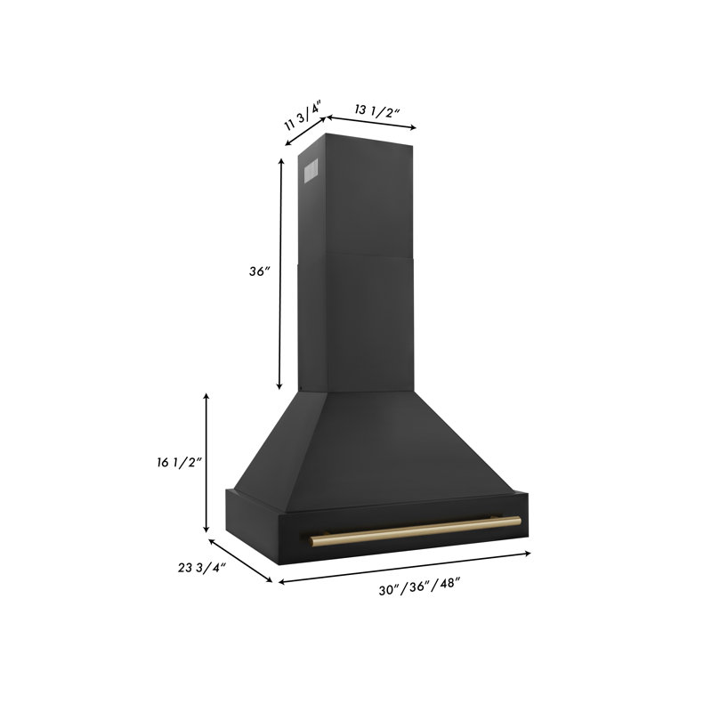 Autograph Edition 36" Adjustable Height 700 CFM Ducted Wall Mount Range Hood, Black/Champagne Bronze, 30" W