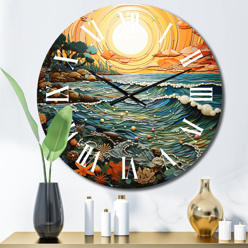 Horloge murale en métal Beach Surf And Turf I, Moyenne