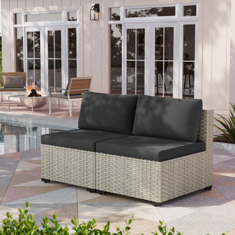 2 Pieces Rattan Patio Sofa With Cushions, Black