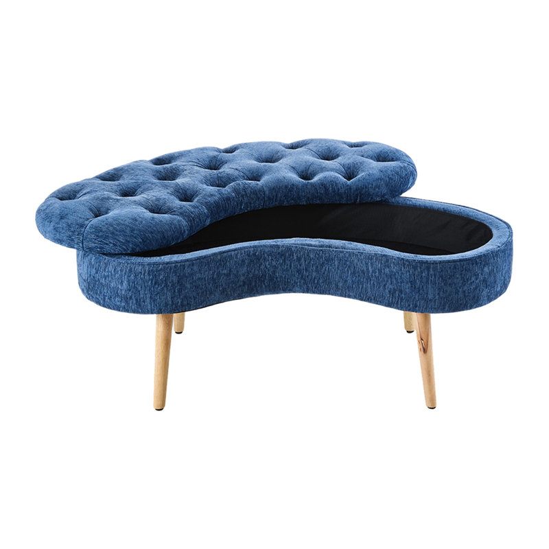 Chenille Upholstered Storage Bench, Blue, Blue